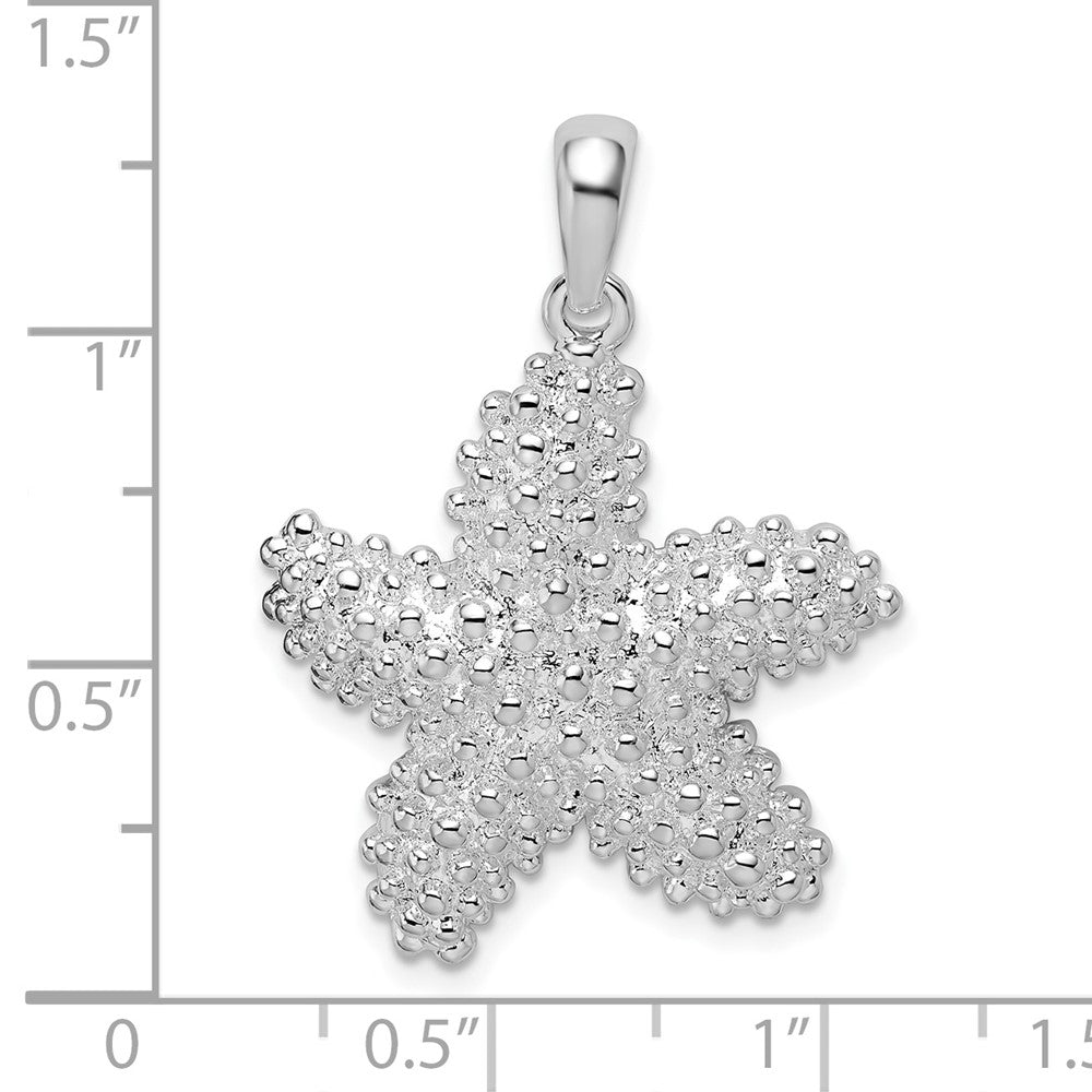 Sterling Silver Rhodium-plated Polished/Textured Starfish Pendant