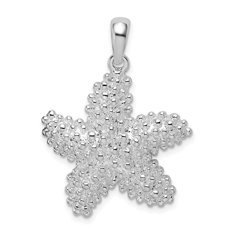 Sterling Silver Rhodium-plated Polished/Textured Starfish Pendant