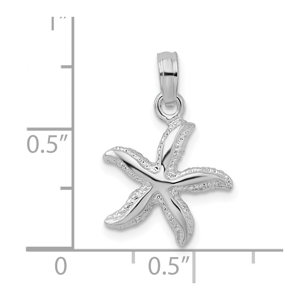 Sterling Silver Rhodium-plated Polished/Textured Small Starfish Pendant