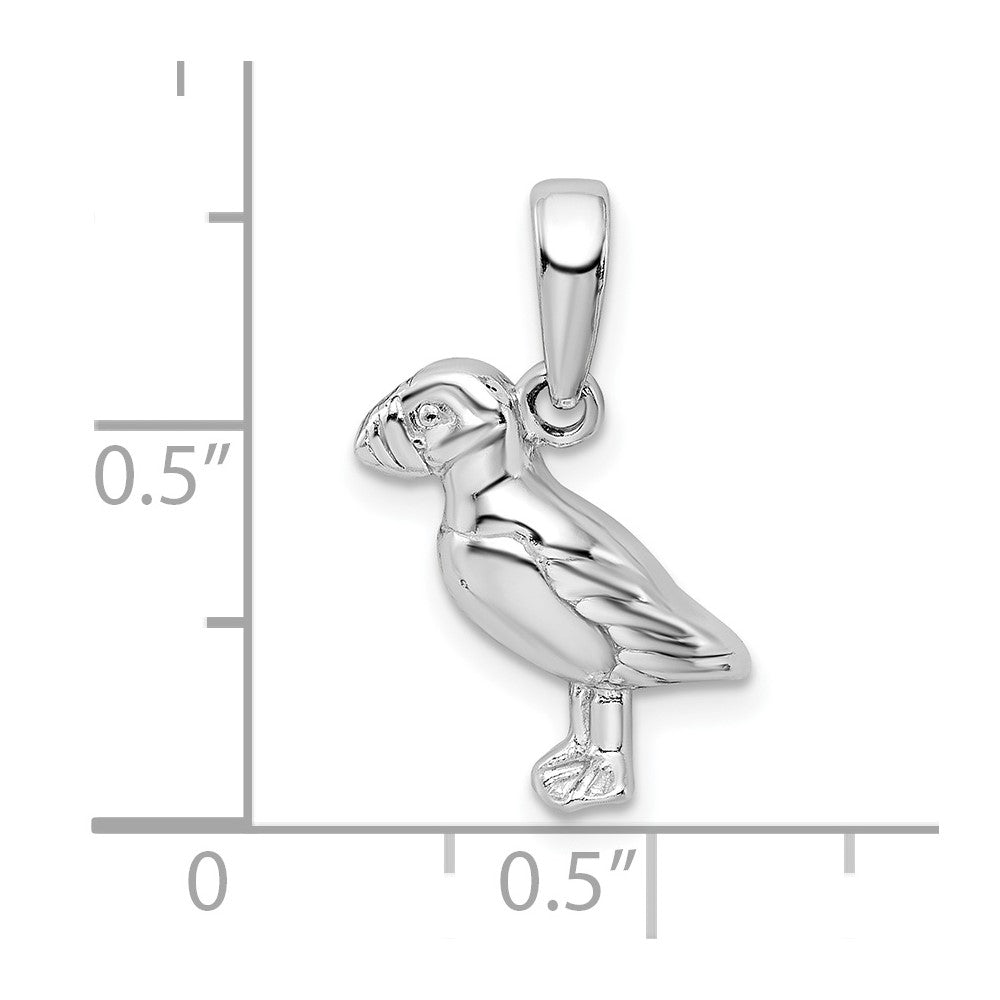 Sterling Silver Rhodium-plated Polished Puffin Bird Pendant