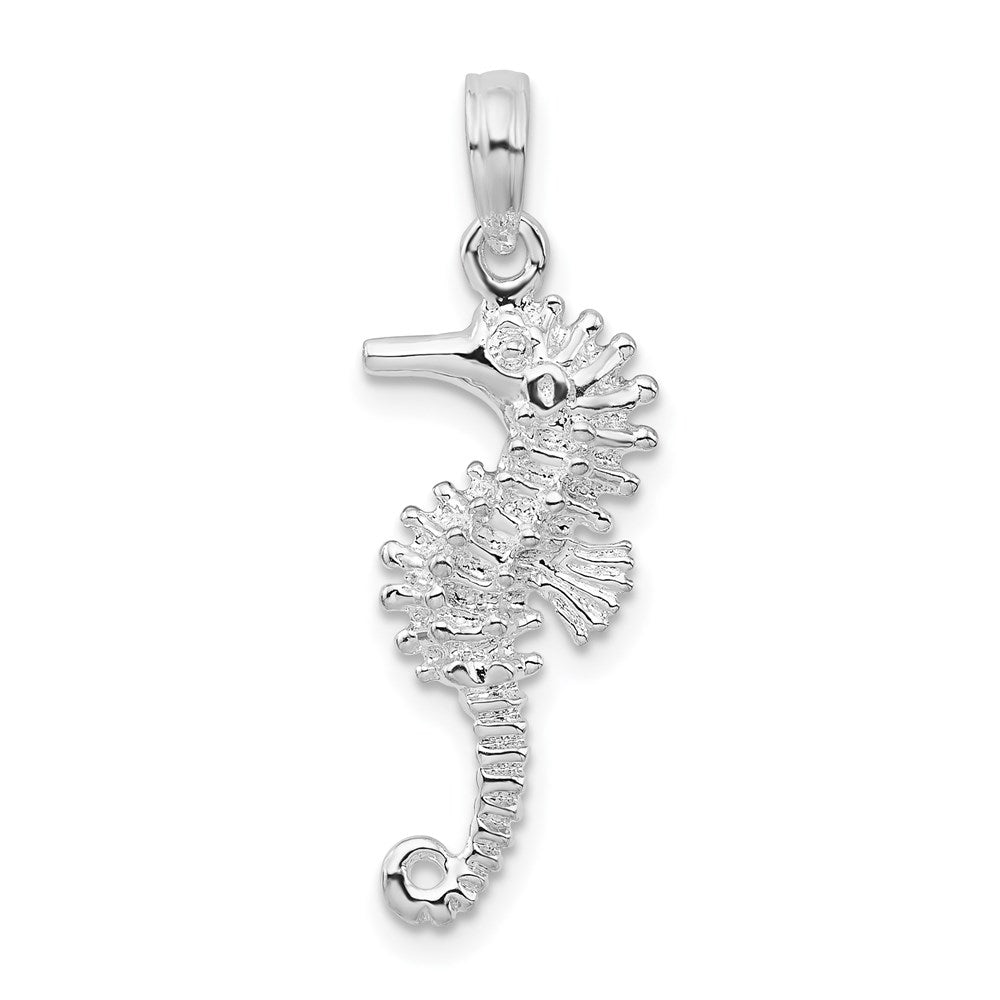 Sterling Silver Rhodium-plated Polished/Textured 3D Seahorse Pendant