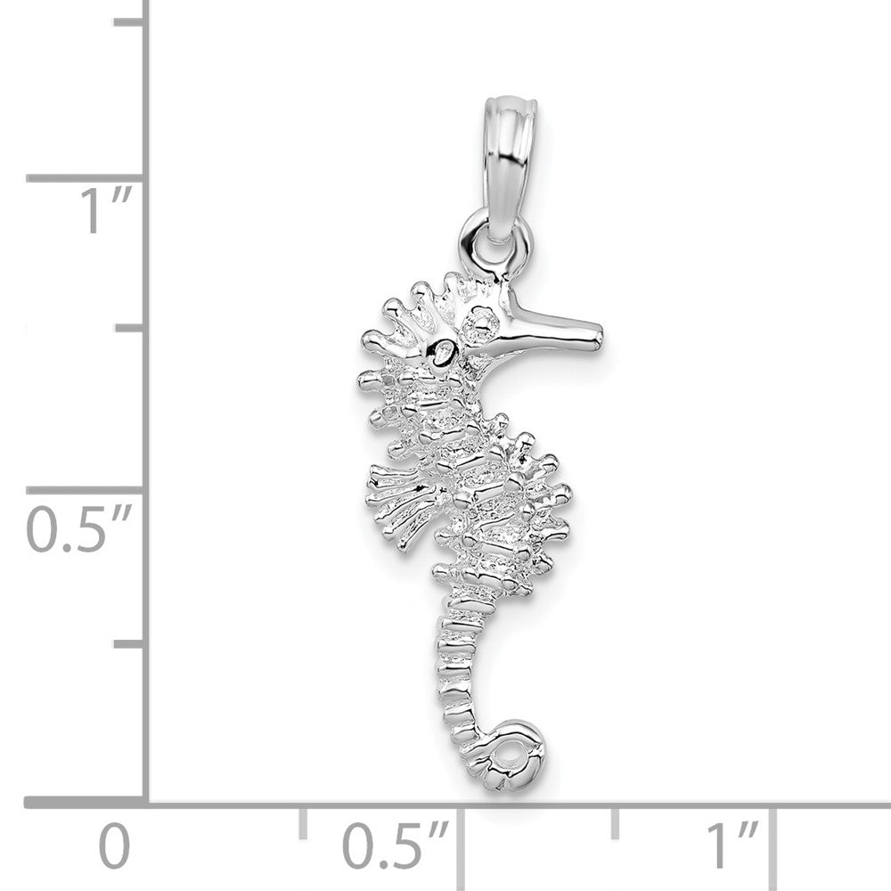 Sterling Silver Rhodium-plated Polished/Textured 3D Seahorse Pendant