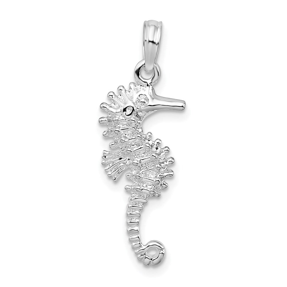 Sterling Silver Rhodium-plated Polished/Textured 3D Seahorse Pendant