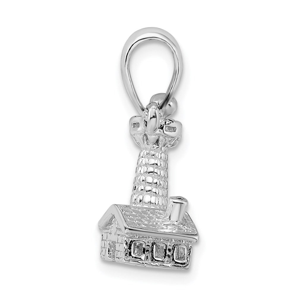 Sterling Silver Rhod-plated Polished/Textured 3D Lighthouse Pendant
