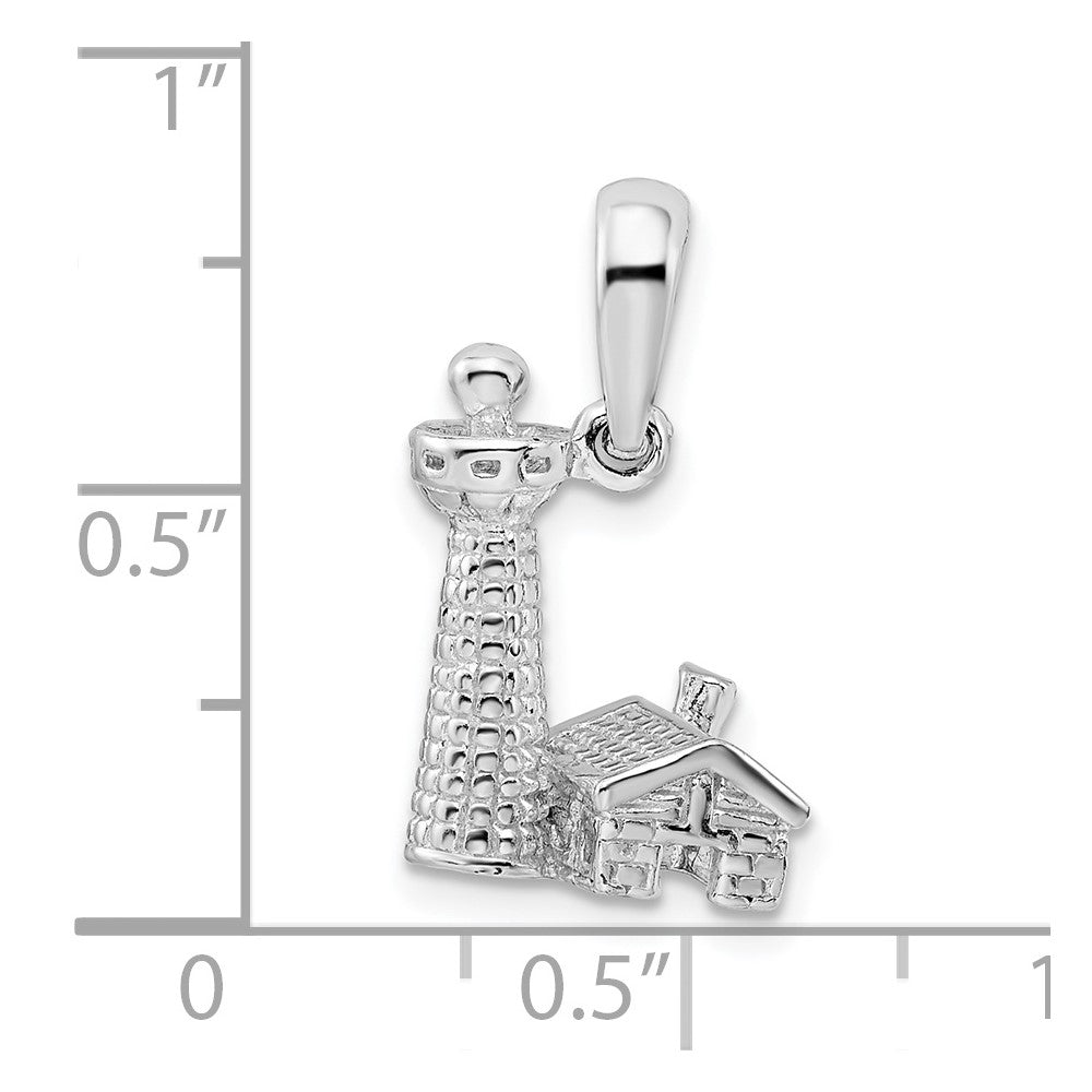 Sterling Silver Rhod-plated Polished/Textured 3D Lighthouse Pendant