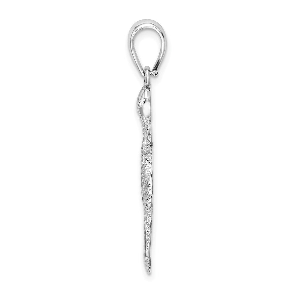 Sterling Silver Rhodium-plated Polished/Textured Gecko Pendant