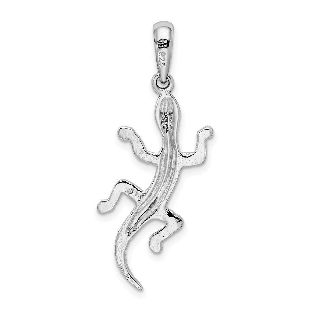 Sterling Silver Rhodium-plated Polished/Textured Gecko Pendant
