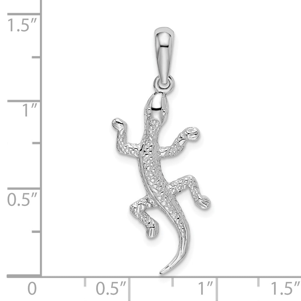 Sterling Silver Rhodium-plated Polished/Textured Gecko Pendant