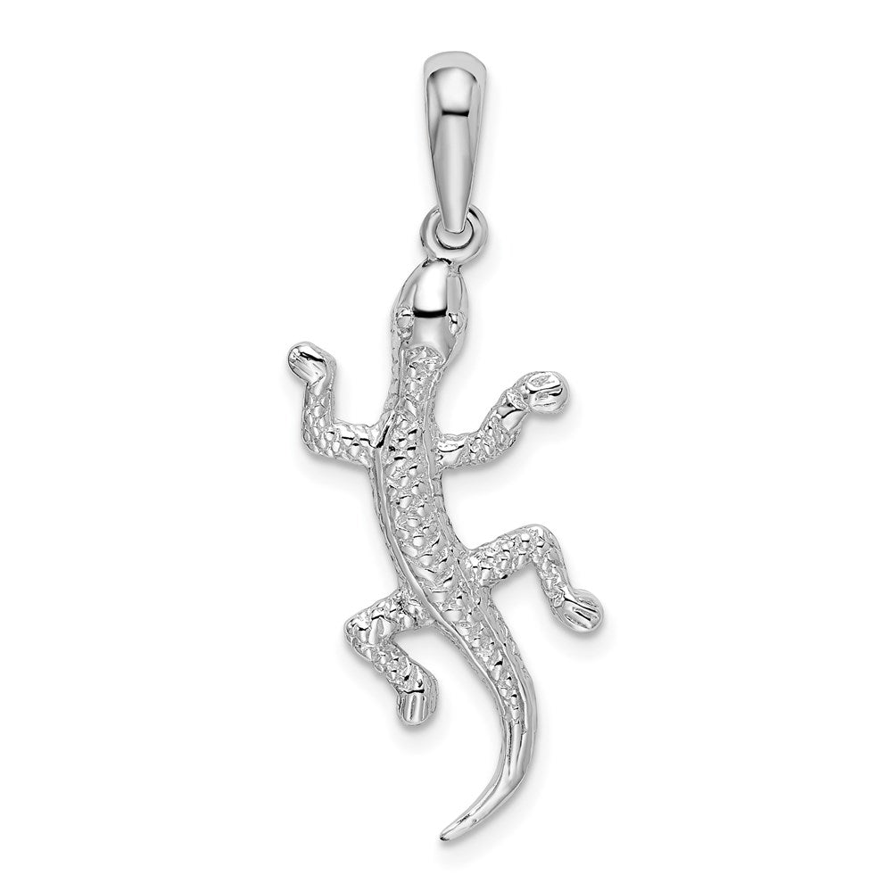 Sterling Silver Rhodium-plated Polished/Textured Gecko Pendant