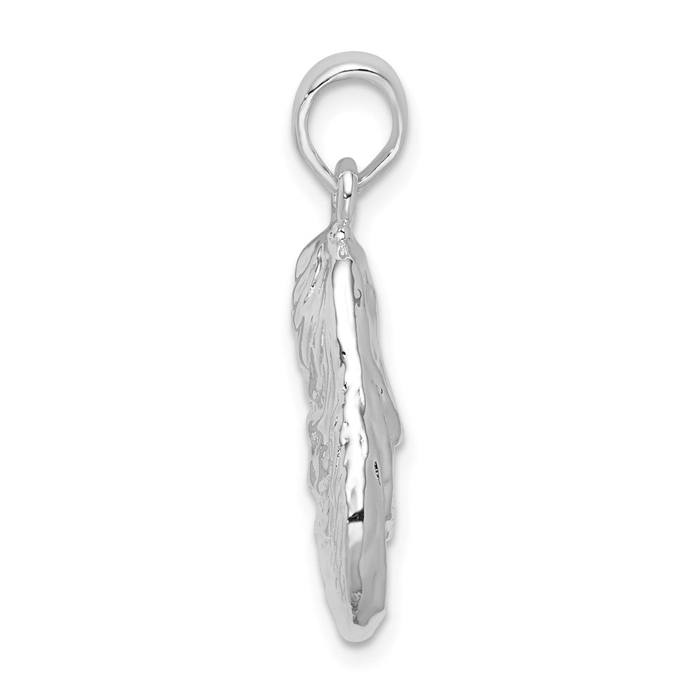 Sterling Silver Rhod-plated Polished/Textured 3D Oyster Shell Pendant