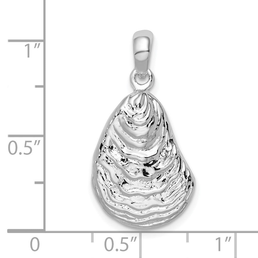 Sterling Silver Rhod-plated Polished/Textured 3D Oyster Shell Pendant