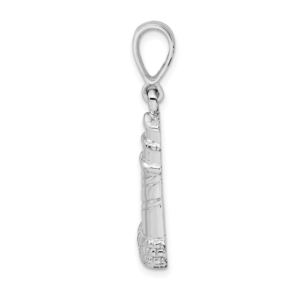 Sterling Silver Rhodium-plated Polished/Textured Lighthouse Pendant