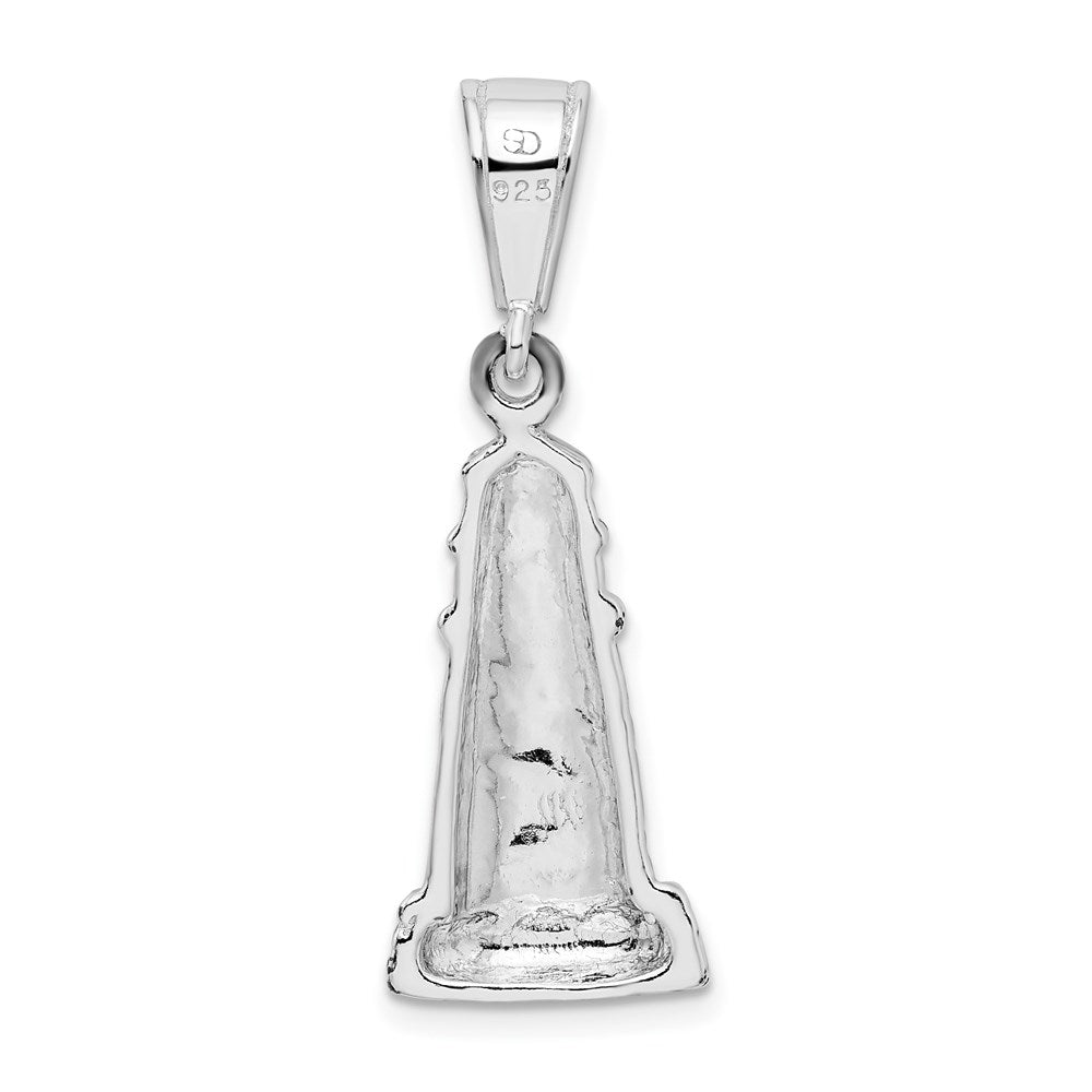Sterling Silver Rhodium-plated Polished/Textured Lighthouse Pendant