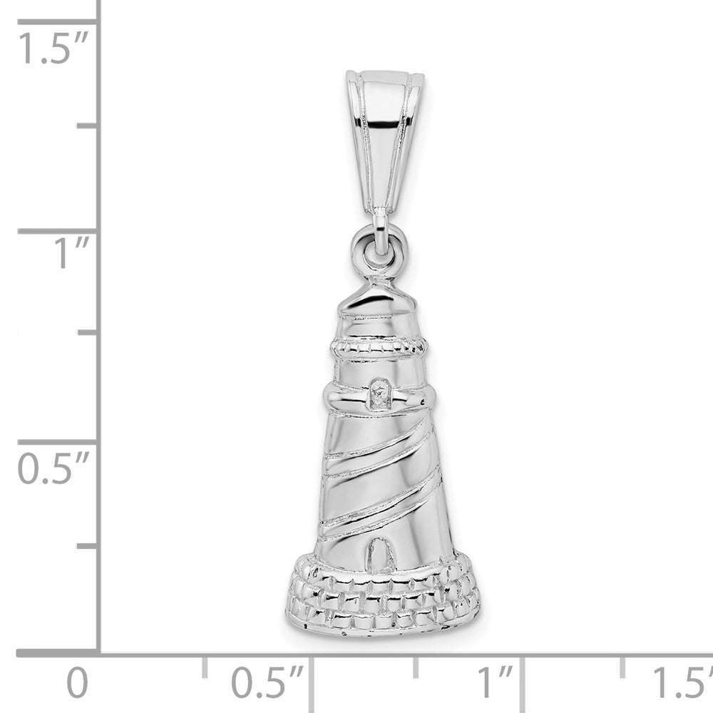 Sterling Silver Rhodium-plated Polished/Textured Lighthouse Pendant