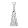 Sterling Silver Rhodium-plated Polished/Textured Lighthouse Pendant