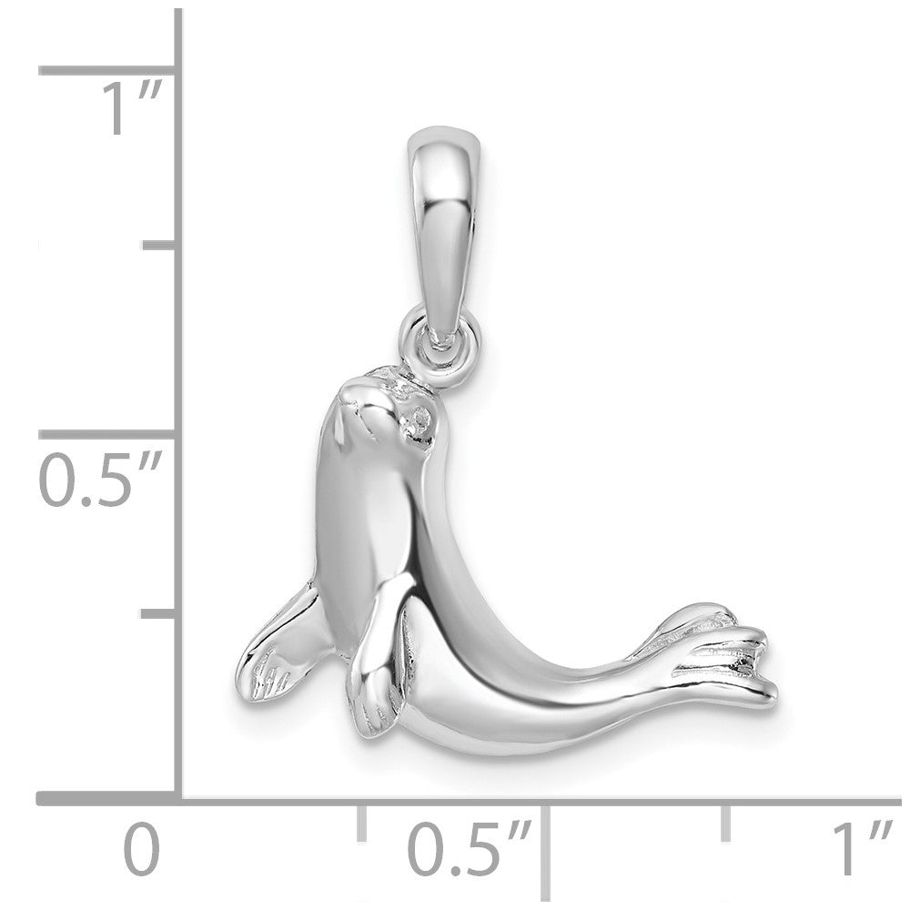 Sterling Silver Rhodium-plated Polished Seal Pendant