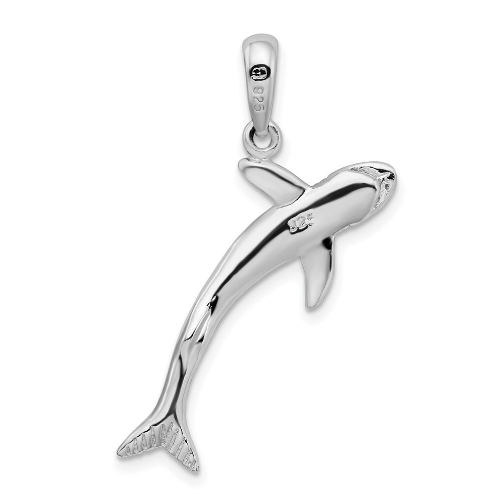 Sterling Silver Rhodium-plated Polished 3D Blue Shark Pendant
