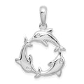 Sterling Silver Rhodium-plated Polished 3 Dolphin Circle Pendant