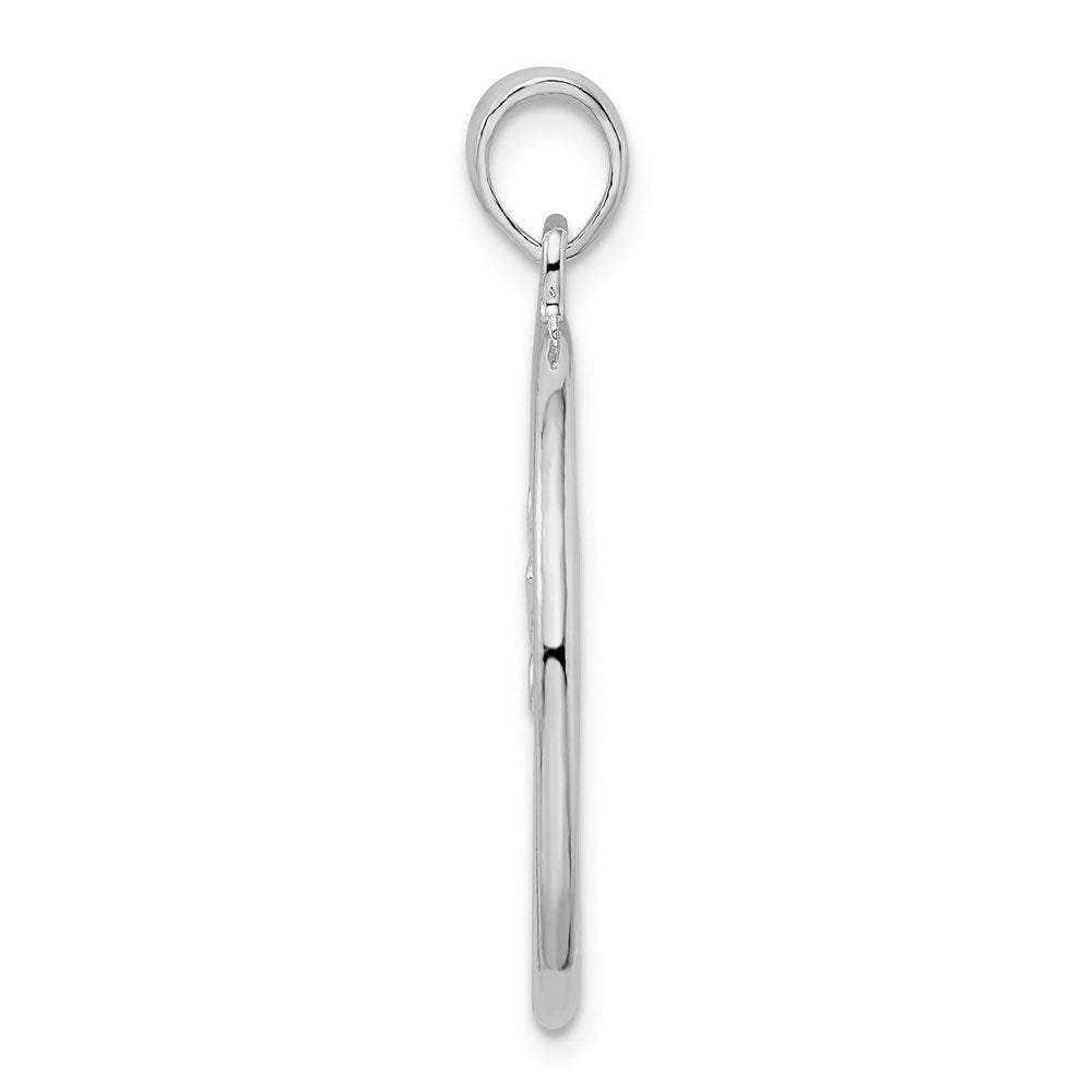 Sterling Silver Rhodium-plated Polished Double Palm Tree Circle Pendant