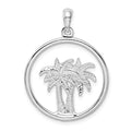 Sterling Silver Rhodium-plated Polished Double Palm Tree Circle Pendant