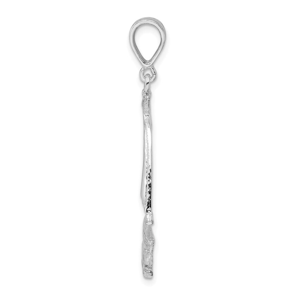 Sterling Silver Rhod-plated Polished/Textured Sailboat on Water Pendant