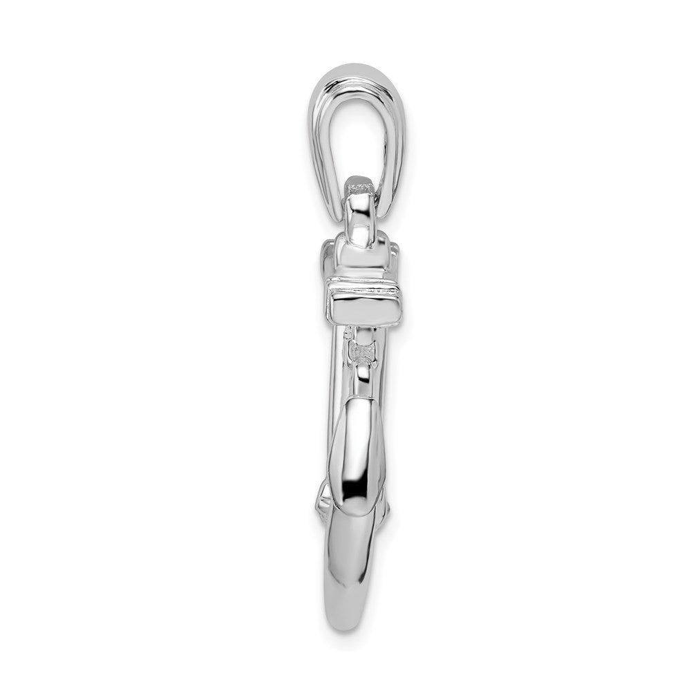 Sterling Silver Rhodium-plated Polished 3D Anchor w/Chain Pendant
