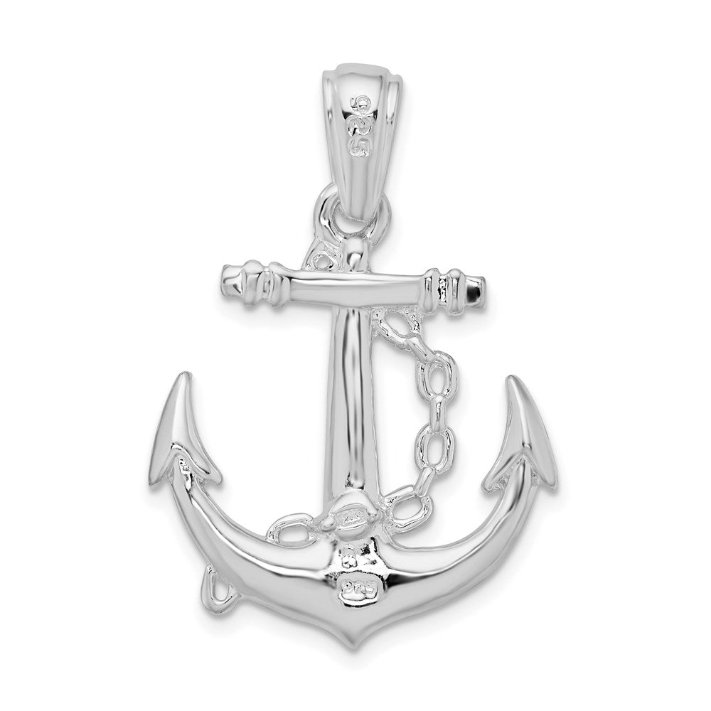 Sterling Silver Rhodium-plated Polished 3D Anchor w/Chain Pendant