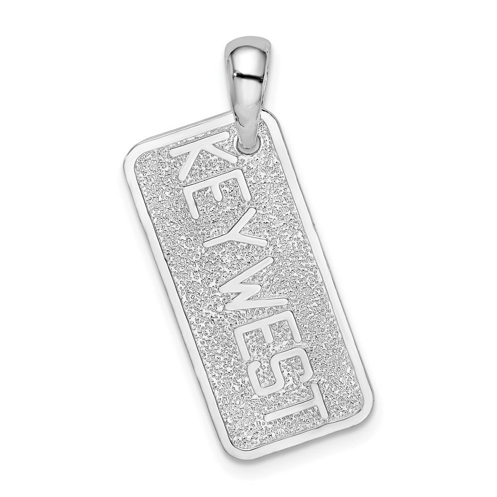 Sterling Silver Rhod-plated Polished/Textured Key West License Pendant