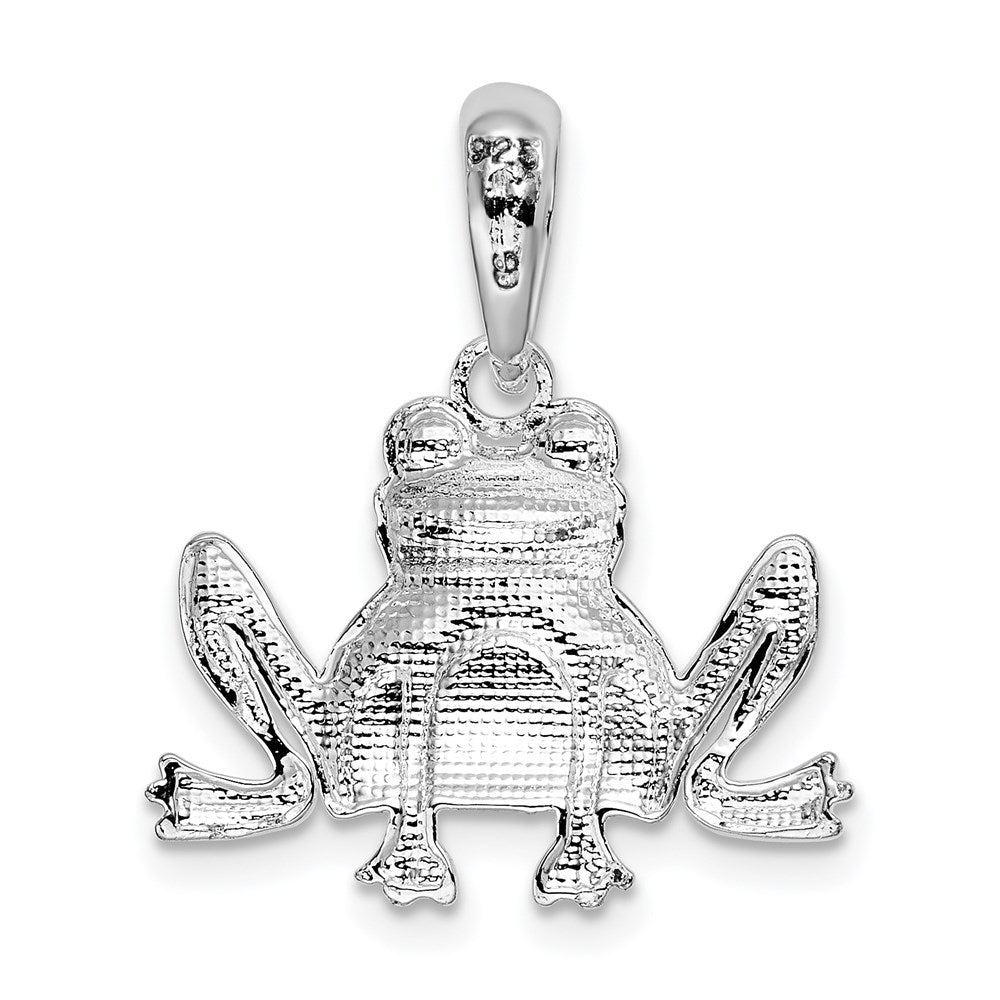 Sterling Silver Rhodium-plated Polished/Textured Sitting Frog Pendant