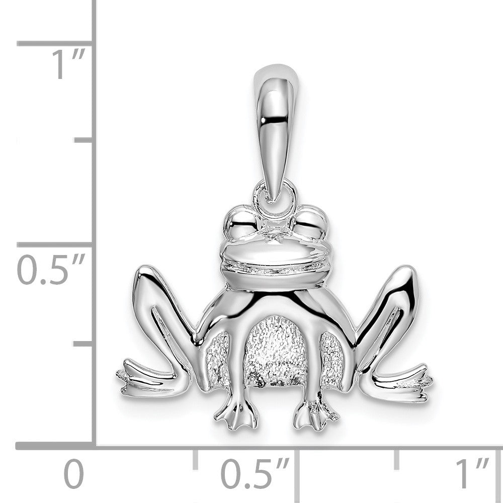 Sterling Silver Rhodium-plated Polished/Textured Sitting Frog Pendant