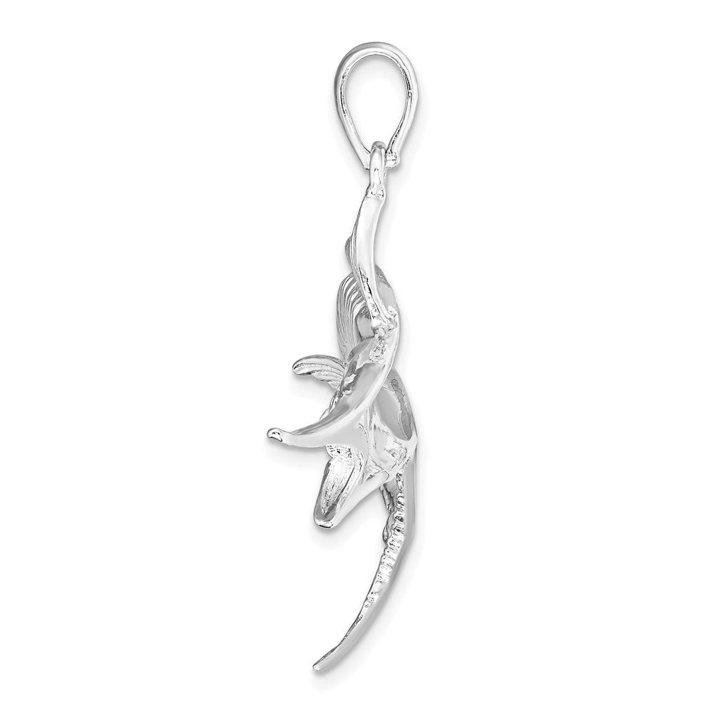 Sterling Silver Rhodium-plated Polished/Textured Marlin Fish Pendant