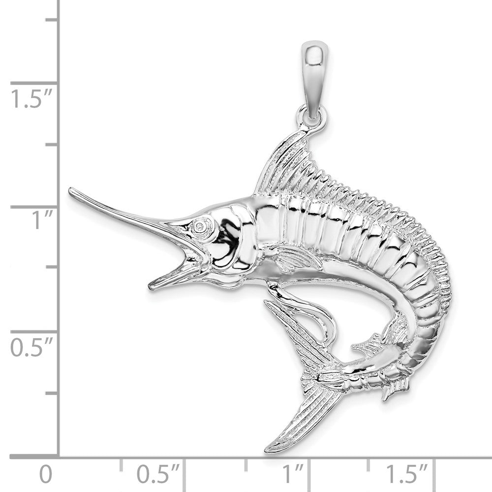 Sterling Silver Rhodium-plated Polished/Textured Marlin Fish Pendant