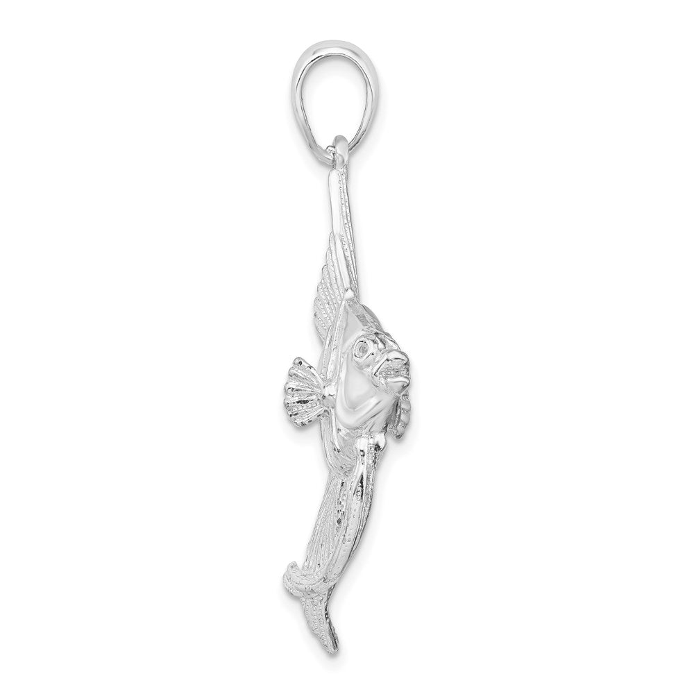 Sterling Silver Rhodium-plated Polished/Textured 3D Angel Fish Pendant