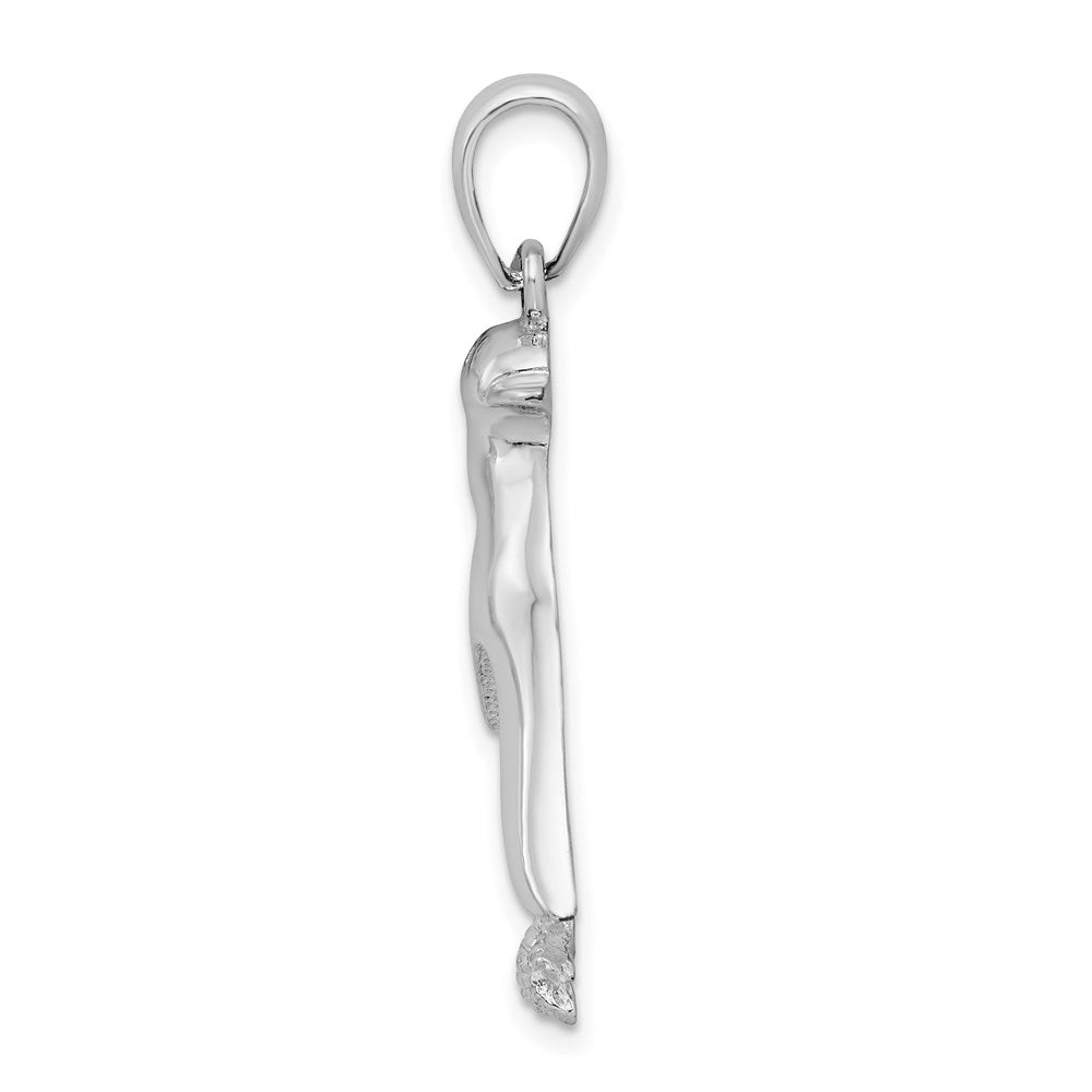 Sterling Silver Rhodium-plated Polished/Textured Penguin Pendant