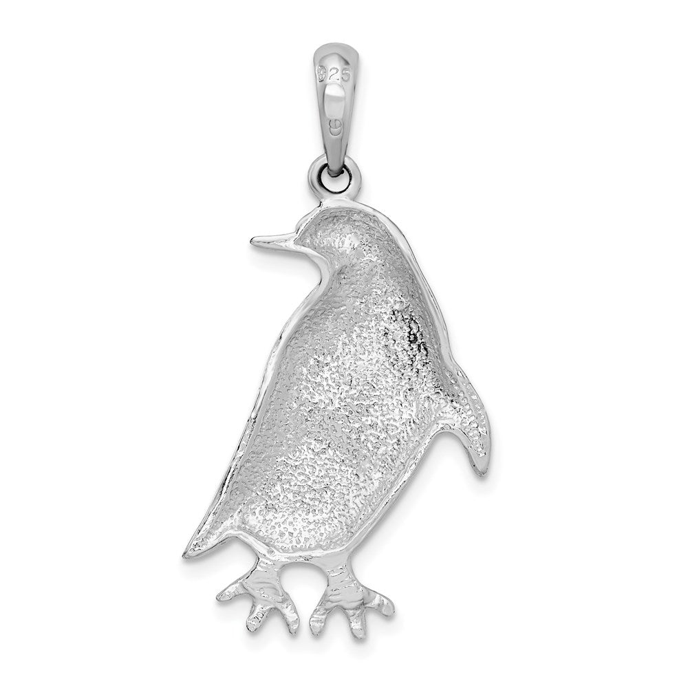 Sterling Silver Rhodium-plated Polished/Textured Penguin Pendant