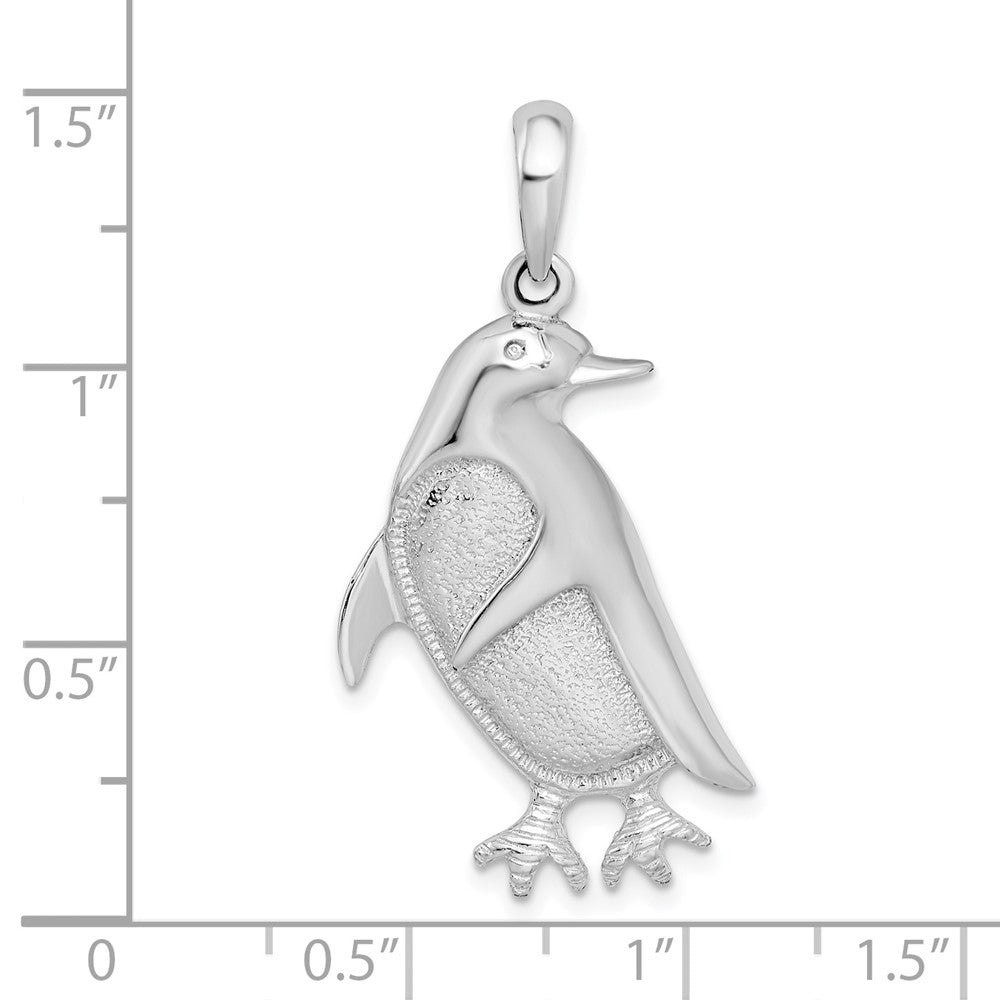 Sterling Silver Rhodium-plated Polished/Textured Penguin Pendant