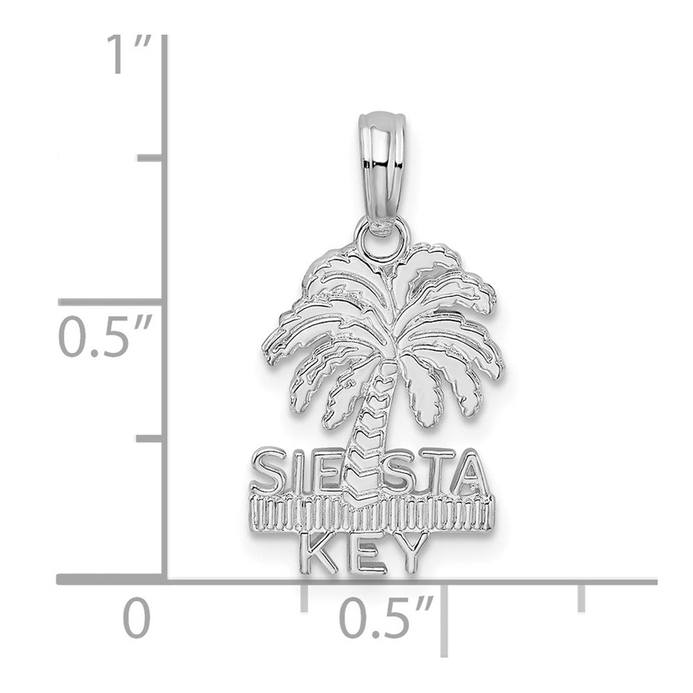 Sterling Silver Rhod-plated Polished/Textured Siesta Key Palm Tree Pendant