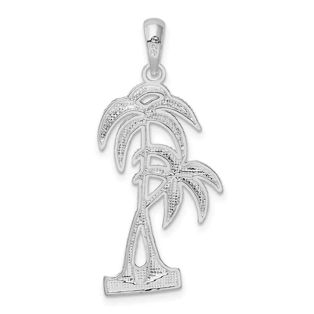 Sterling Silver Rhod-plated Polished/Textured Double Palm Tree Pendant