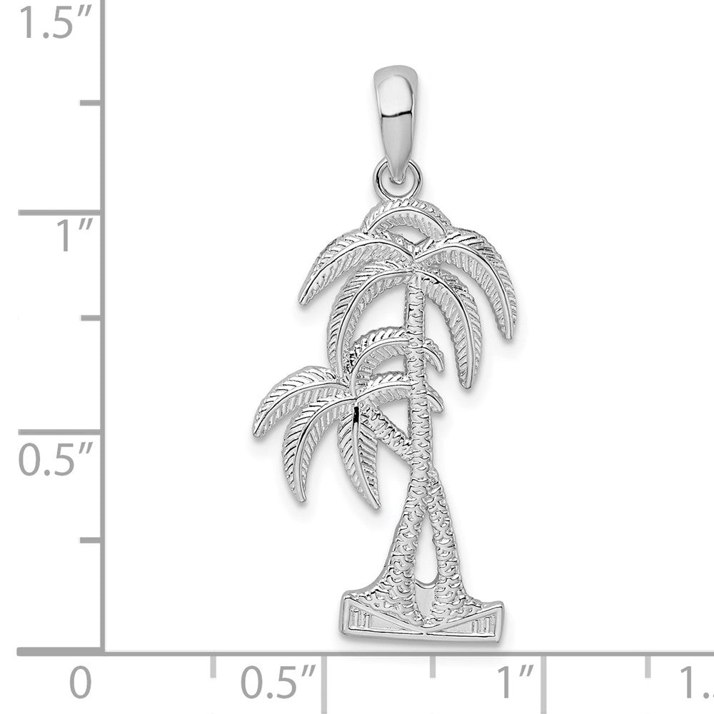 Sterling Silver Rhod-plated Polished/Textured Double Palm Tree Pendant