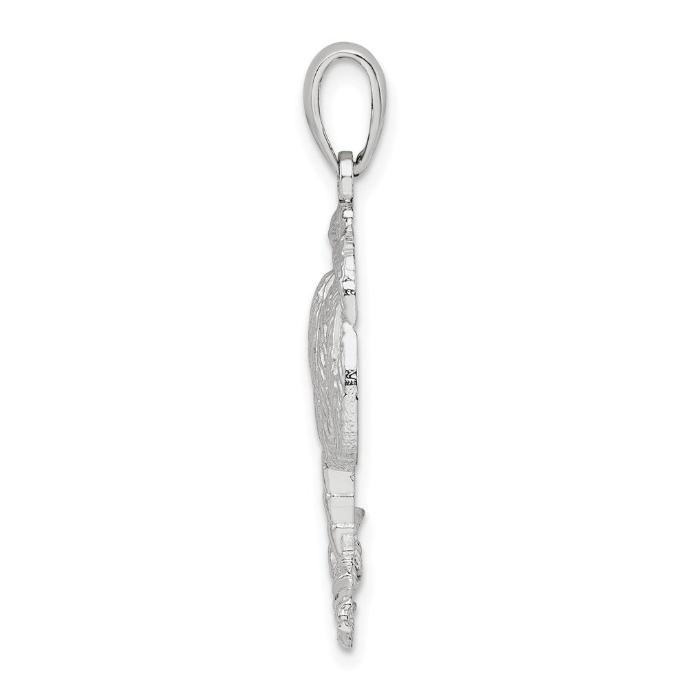 Sterling Silver Rhodium-plated Polished/Textured Palm Tree Pendant