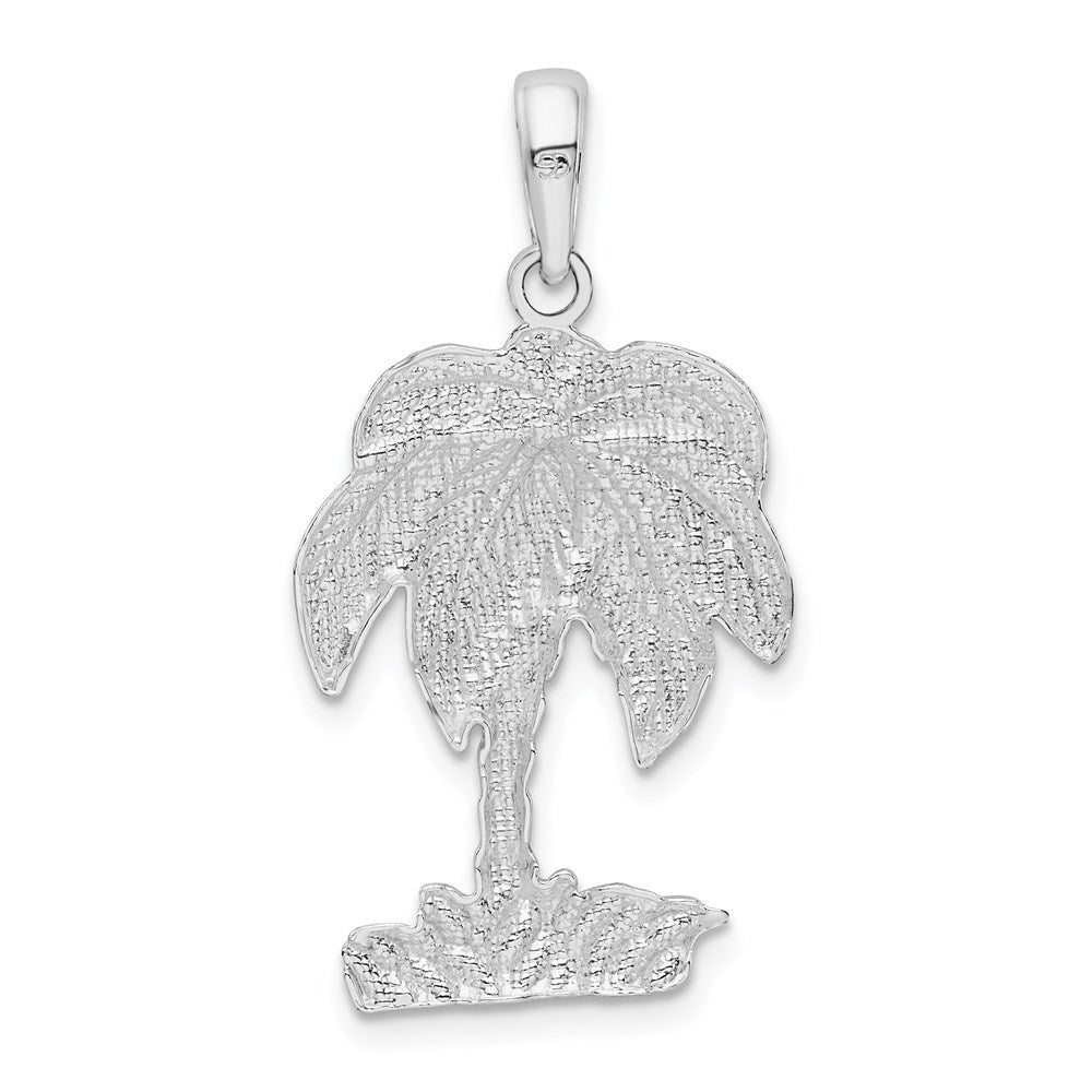 Sterling Silver Rhodium-plated Polished/Textured Palm Tree Pendant