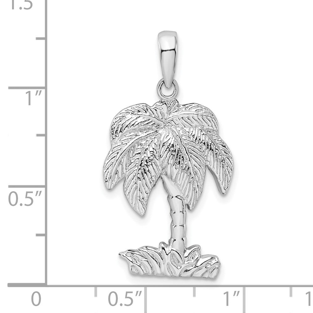 Sterling Silver Rhodium-plated Polished/Textured Palm Tree Pendant