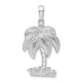 Sterling Silver Rhodium-plated Polished/Textured Palm Tree Pendant