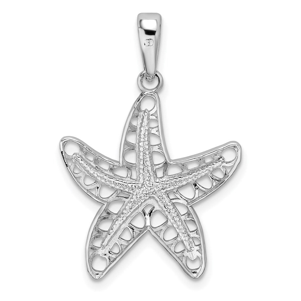 Sterling Silver Rhodium-plated Polished Cut-out Starfish Pendant