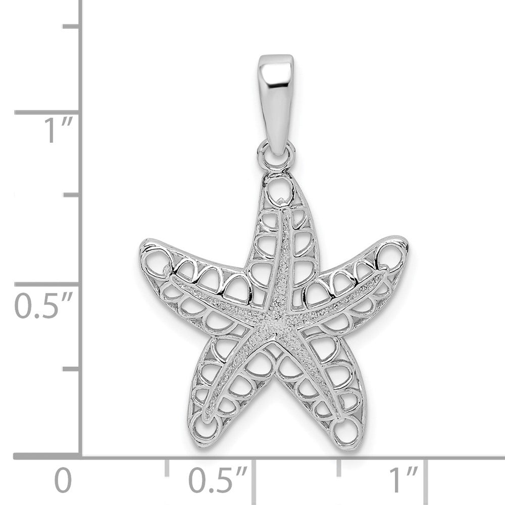 Sterling Silver Rhodium-plated Polished Cut-out Starfish Pendant