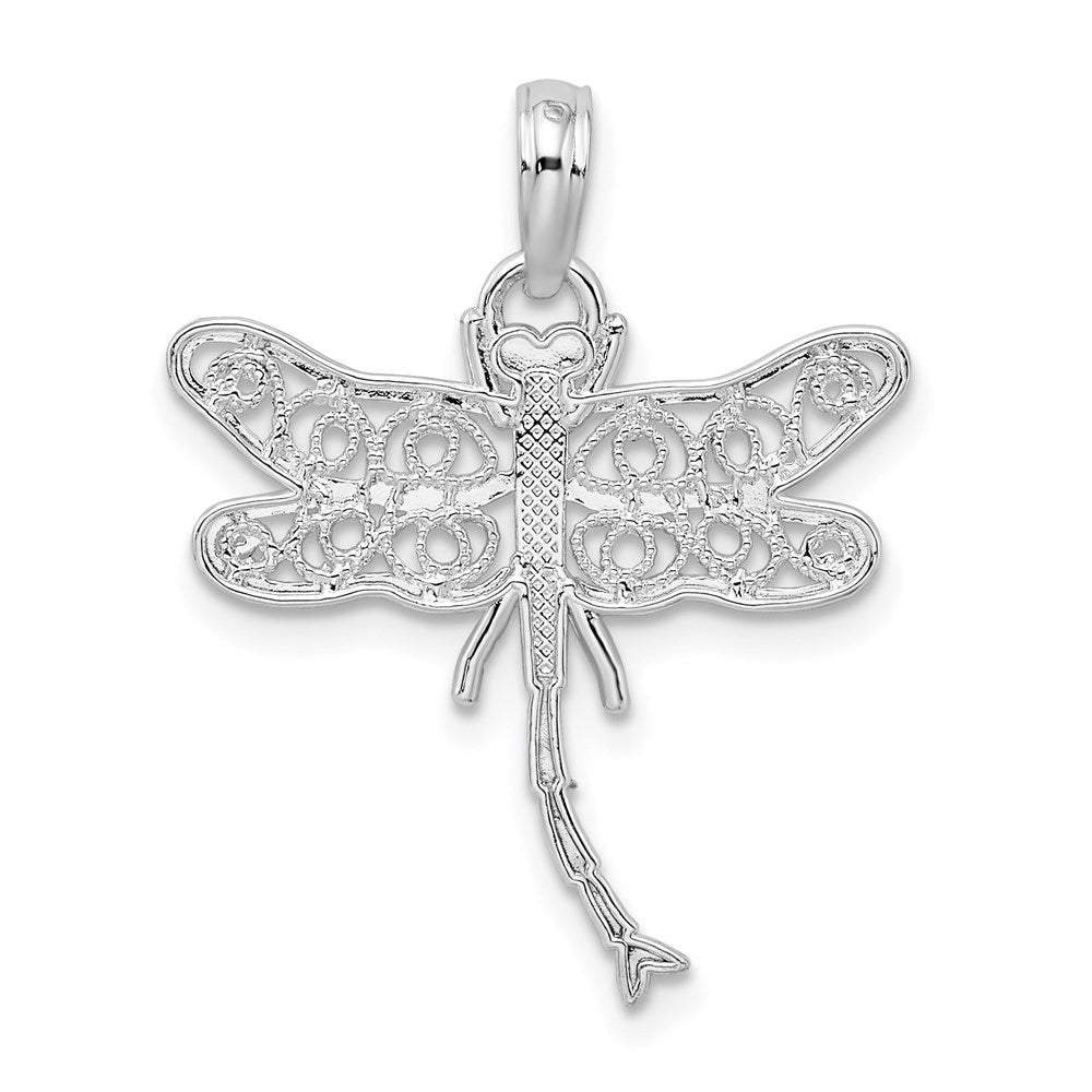 Sterling Silver Rhodium-plated Polished Filigree Wing Dragonfly Pendant