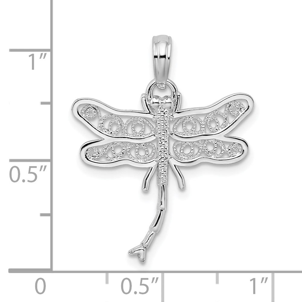Sterling Silver Rhodium-plated Polished Filigree Wing Dragonfly Pendant