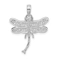 Sterling Silver Rhodium-plated Polished Filigree Wing Dragonfly Pendant
