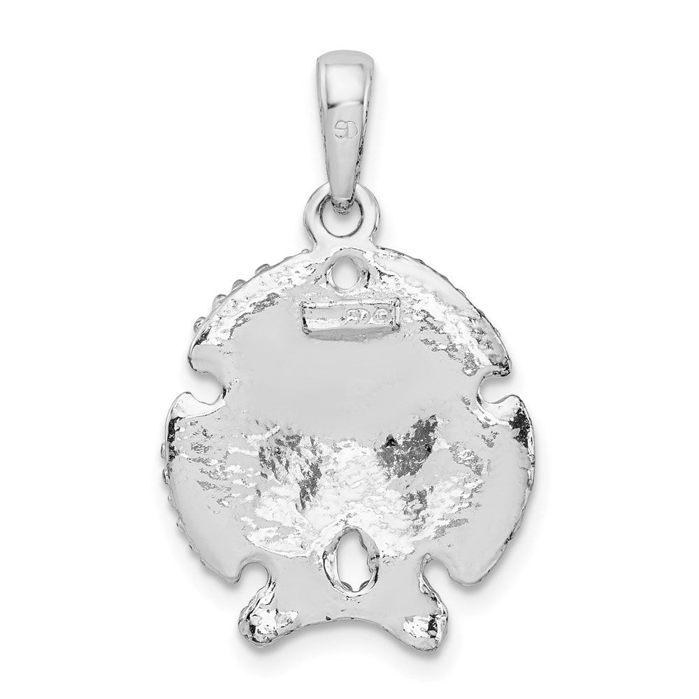 Sterling Silver Rhodium-plated Polished/Textured Sand Dollar Pendant