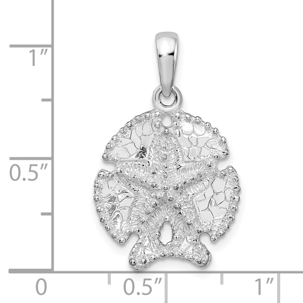 Sterling Silver Rhodium-plated Polished/Textured Sand Dollar Pendant